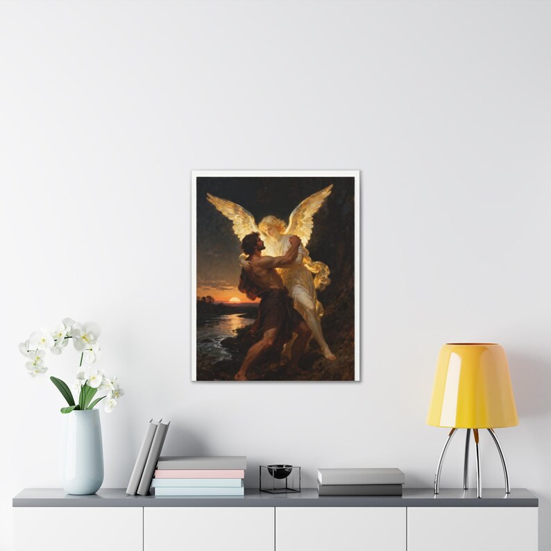 Jacob Wrestling the Angel Canvas | Genesis 32 Wall Art, I Will Not Let Go, Christian Gift for Men, Perseverance Art image 11