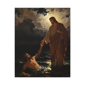 Walking on Water Canvas Wall Art | Jesus and Peter, Christian Wall Decor, Matthew 14:29 Faith Over Fear Art, Faith Gift image 9