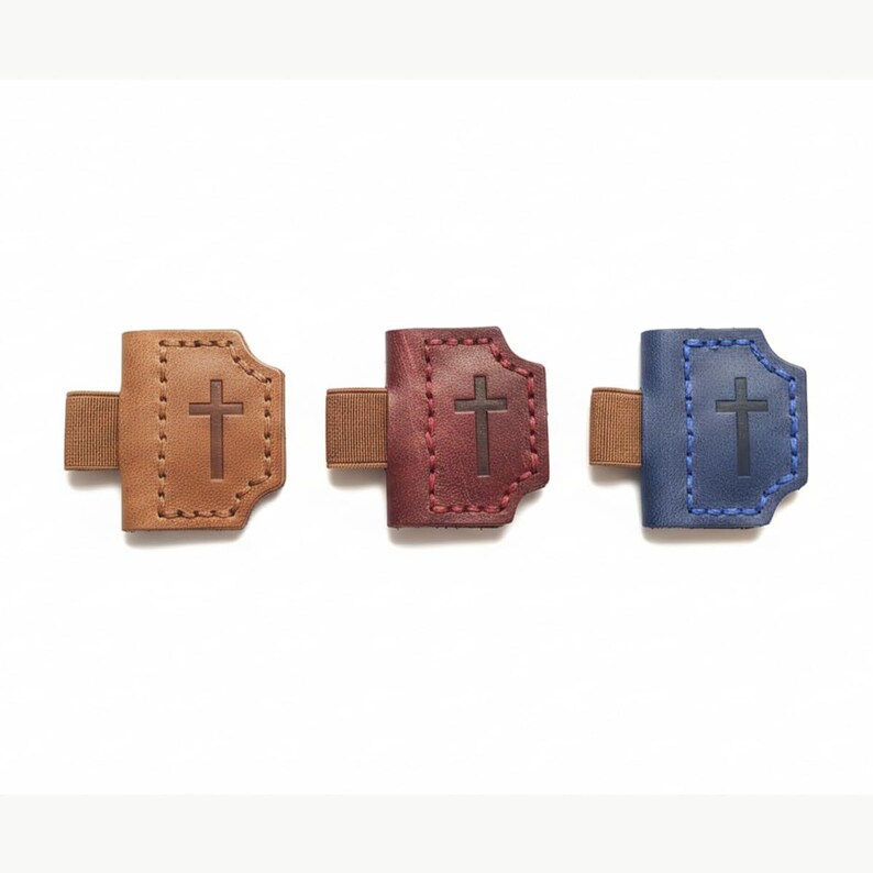 Hand-stitched Leather Bookmark Set, Magnetic Cross Bible Page Markers, Pen Holder image 2