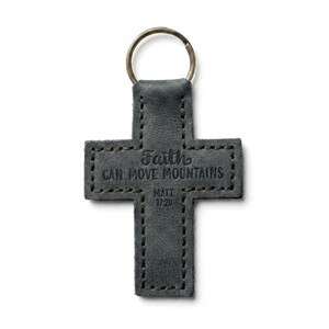 Faith Can Move Mountains Leather Cross Keychain — Christian Gift, Full-Grain Cowhide, Eden Green image 2