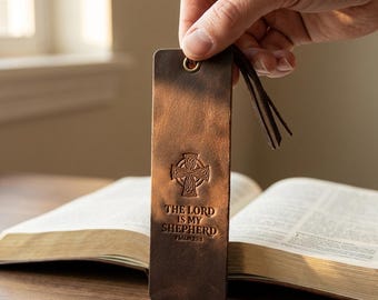 Pastor Appreciation Gift, The Lord is My Shepherd Leather Bible Bookmark, Christian Gift for Pastor or Minister, Full Grain Leather