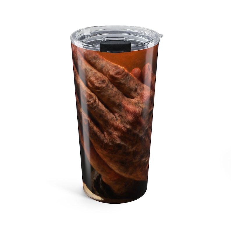 Praying Hands 20oz Tumbler | Philippians 4:6 Christian Travel Mug, Faith Gift for Men, Pastor Appreciation Gift image 1
