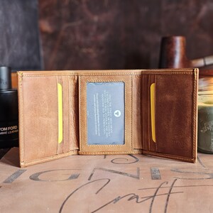 Mens Trifold Leather Wallet - RFID Blocking Design - Top Grain Custom Wallet | Apex Amber