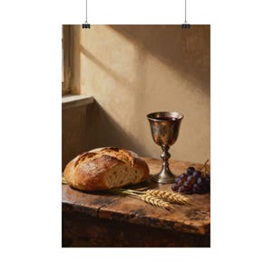 Bread and Cup Poster | Communion Wall Art, John 6:35 Bread of Life Print, First Communion Gift, Christian Kitchen Decor image 7