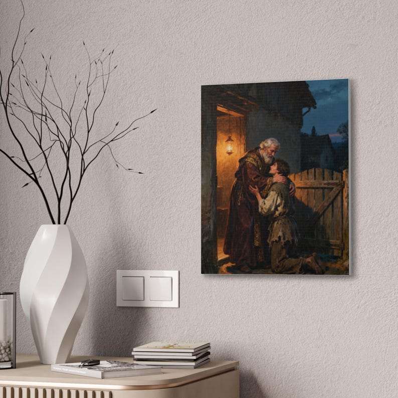 The Prodigal Son Canvas Wall Art | Father's Embrace, Luke 15:20 Forgiveness Christian Decor, Reconciliation Faith Gift zdjęcie 8