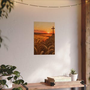 Poster „Erntefeld“ | Wandbild mit goldenem Weizen und Kreuz, Matthäus 9,37 – Christliche Landhausdeko, Glaubensdruck für Thanksgiving Bild 5