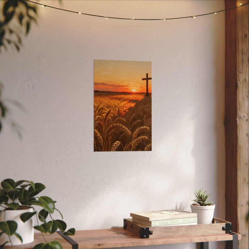 Poster „Erntefeld“ | Wandbild mit goldenem Weizen und Kreuz, Matthäus 9,37 – Christliche Landhausdeko, Glaubensdruck für Thanksgiving Bild 5