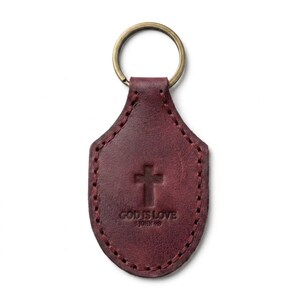 God Is Love Leather Stitched Keychain — Christian Gift, Full-Grain Cowhide, Pentecost Red Bild 2