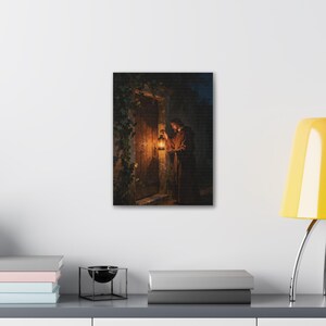 Behold I Stand at the Door Canvas Wall Art | Revelation 3:20, Christian Wall Decor, Lantern Art, Faith Gift for Home image 3
