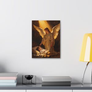 Guardian Angel Canvas Wall Art | Sleeping Child Nursery Decor, Psalm 91:11 Christian Baby Gift, Baptism Keepsake Art afbeelding 3