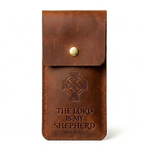 The Lord Is My Shepherd Leather Pen Sleeve Case — Christian Gift, Full-Grain Cowhide, Jordan Brown image 5
