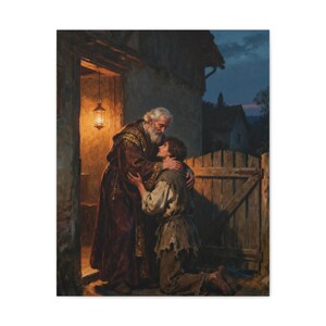The Prodigal Son Canvas Wall Art | Father's Embrace, Luke 15:20 Forgiveness Christian Decor, Reconciliation Faith Gift zdjęcie 9