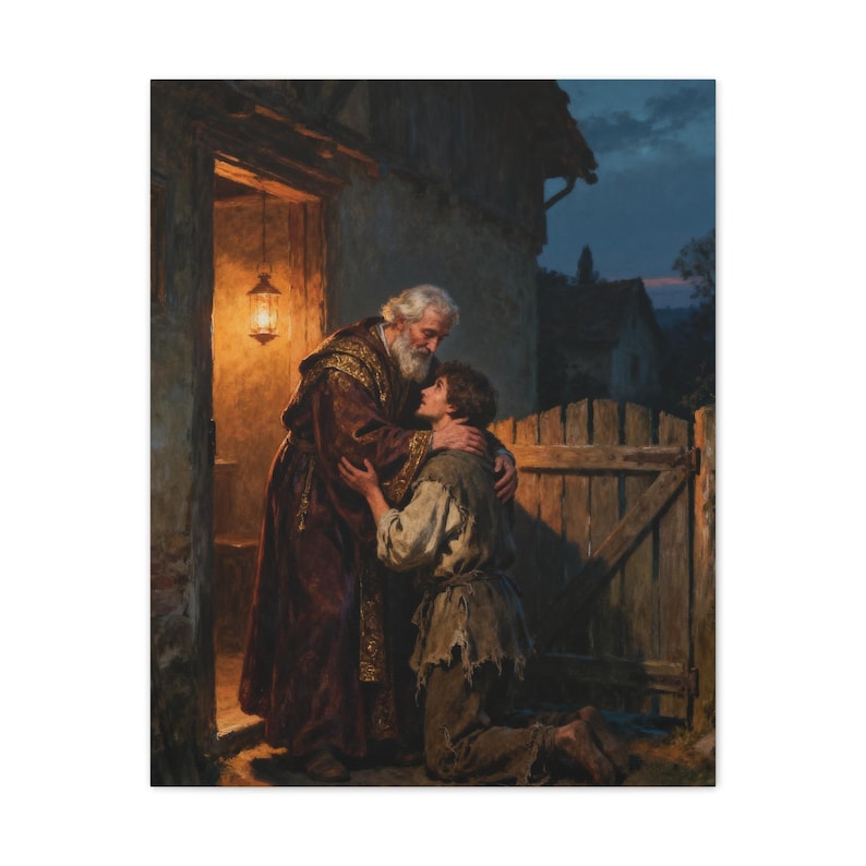 The Prodigal Son Canvas Wall Art | Father's Embrace, Luke 15:20 Forgiveness Christian Decor, Reconciliation Faith Gift zdjęcie 9