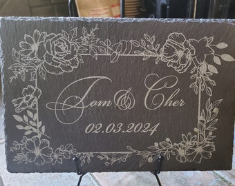 Beautiful Personalized Slate Charcuterie Board for Weddings, Anniversaries