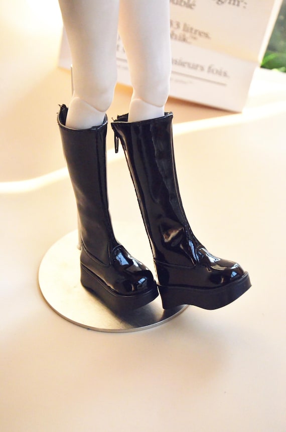 Bright Black Leather Boots Shoes  Bjd Doll 1/4 MSD MDD CD2 Doll Accessories