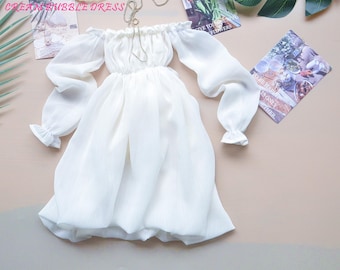 Sweetie Cream Bubble Chiffon Dress  Bjd Doll  1/4 MSD minifee 1/3 Girl Smart Doll Custom Doll Clothing W113-a
