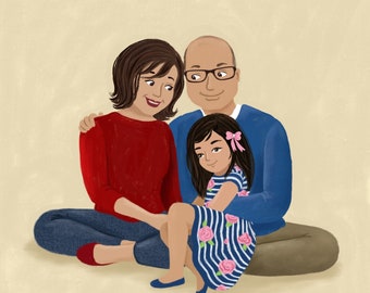 Cadeau d'illustration de portrait de famille personnalisé fait main pour la famille