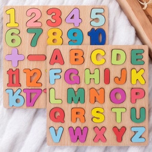 Juego de rompecabezas de letras y números - Juguete de aprendizaje de madera - Rompecabezas de educación temprana - Tablero de rompecabezas de letras y números - Juguete educativo preescolar para niños