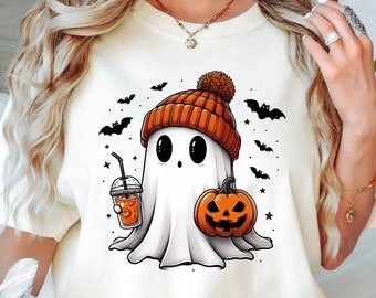 Comfort Colors Halloween Ghost Shirt, Cute Ghost Shirt, Spooky Season Tee, Womens Halloween Shirt, Halloween Ghost Coffee Shirt, Ghost Shirt