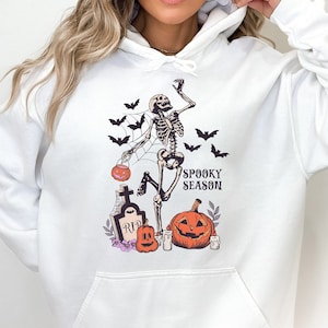 Halloween Pumpkin Skeleton Hoodie, Spooky Season Hoodie, Dancing Skeleton Hoodie, Skeleton Fall Hoodie, Halloween Party Hoodie