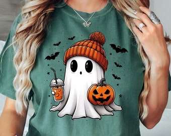 Halloween Ghost Comfort Colors Shirt, Cute Ghost Shirt, Spooky Season Tee, Womens Halloween Shirt, Halloween Ghost Coffee Shirt, Ghost Shirt