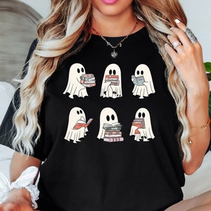 Ghost Reading Books Shirt, Bookish Halloween Shirt, Halloween Book Lover Shirt, Comfort Colors Teacher Librarian Halloween Gift, Ghost Shirt