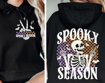 Retro Spooky Season Hoodie, Retro Halloween Skeleton Hoodie, Scary Halloween Hoodie, Pumpkin Season Hoodie, Spooky Skeleton Hoodie
