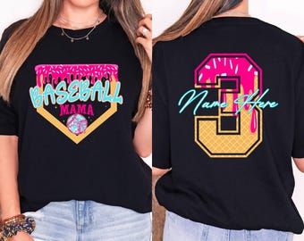 Comfort Colors Personalized Baseball Drip Mama Shirt, Custom baseball jersey, Team Mom T Shirt, Mother's Day Gift  ice cream drip T-Shirt