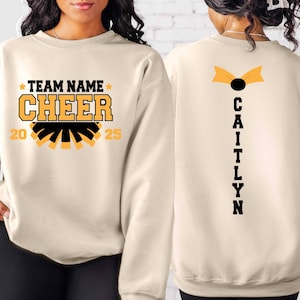Personalized Cheer Team Name Sweatshirt, Cheer Competition Outfit, Mascot Sweatshirt, Custom Cheerleader Gift, Cheer Mom with Name Sweater
