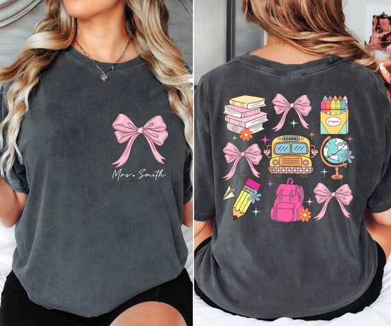 Comfort Colors Custom Teacher Shirt, Coquette School Shirt, Back To School Tees, Teacher Appreciation Gift, Teacher Coquette Pink Bow Shirt