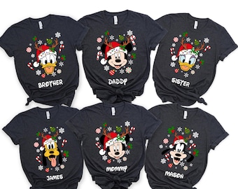 Custom Disney Family Christmas Shirt, Personalized Disney Character Christmas Shirt, Matching Christmas Tees, Disney Holiday Gift, Xmas Gift