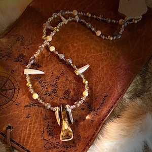 Antiqued water buffalo teeth necklace