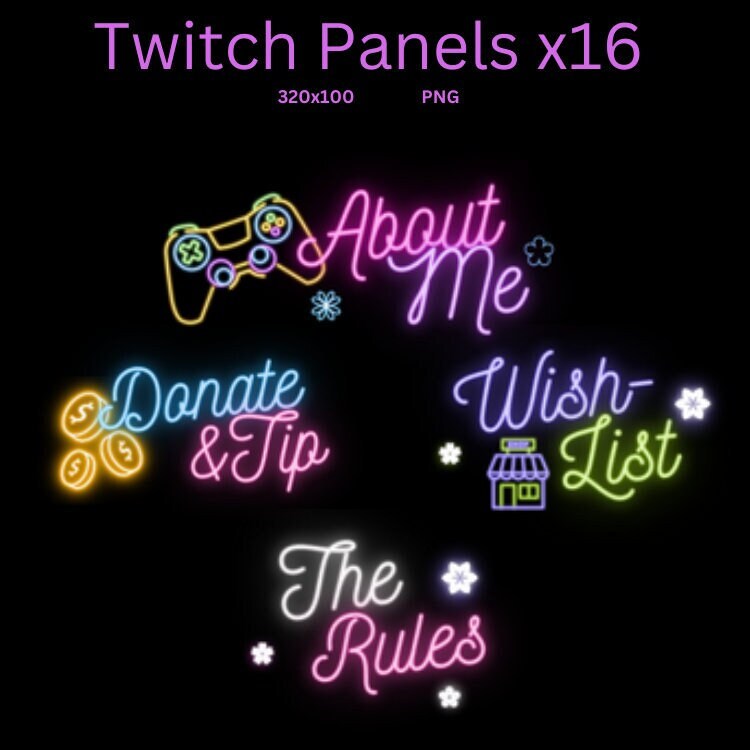 Neon Aesthetic Twitch Panels streamer Assets, Vtuber, Youtube, Kick ...