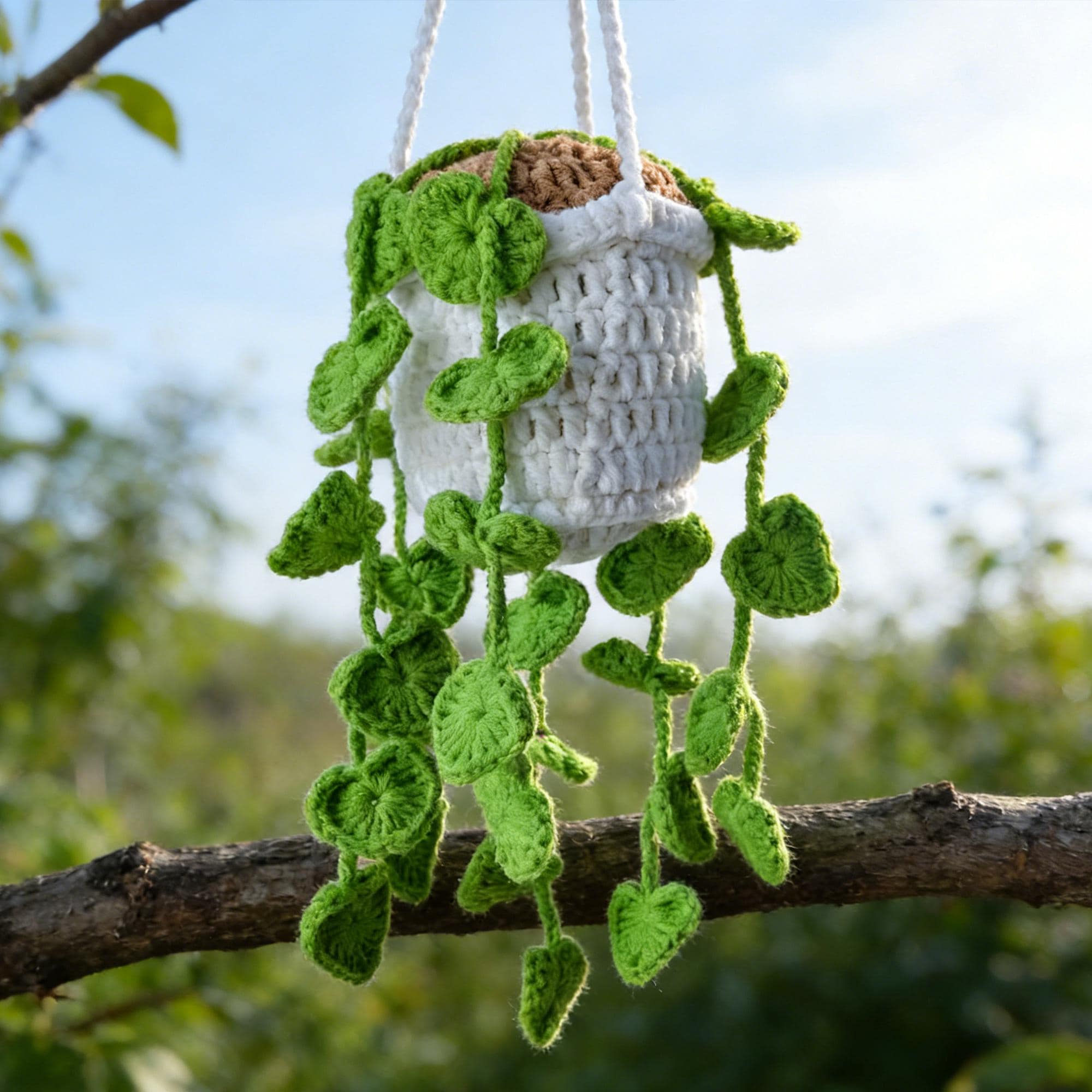 38 Hanging Plant Crochet Patterns to Brighten Your Home and Car Decor 5 Heart Leaf Crochet