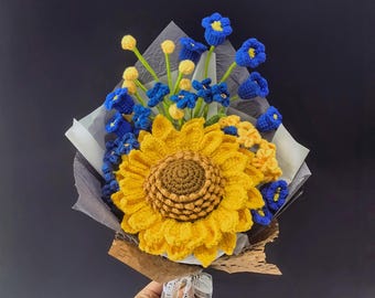 Crochet Sunflower, Crochet Flower Bouquet Inspired by Van Gogh&#39;s Starry Night, Unique Gifts for Birthday, Graduation, Teacher, Friends, Mom