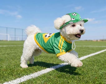 Custom Dog Soccer Jersey with Hat, Personalized Pet Football Shirt, Game Day Dog Clothes Name Gift