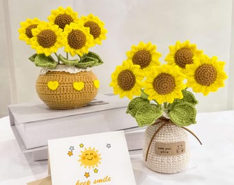 Crochet Sunflower, Crochet Flowers in Pot, Cute Crochet Sunflower Gifts, Birthday Gift for Mom, Friend, Girlfriend, Sister, Teacher