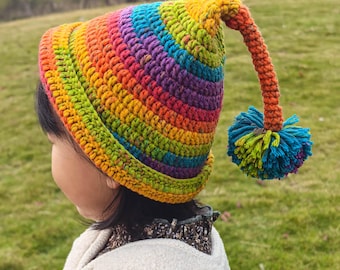 Children's Rainbow Crochet Hat, Witch Crochet Magic Hat, Crochet Rainbow Winter Hat For Babies And Toddlers