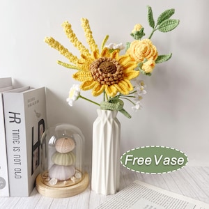 Gratis vaas gehaakte bloemen, gehaakt bloemboeket klaar, voor altijd bloem voor terug naar school cadeau, verjaardagscadeau voor moeder/zus/vriendin