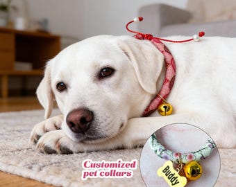 Japanese Dog/Cat Collar with Lucky Cat Bell, Custom Dog Cat collar, Japan Handmade Pet Cotton Collar, Pet Gifts