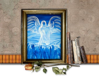 More Lord, Original Acrylic Painting by Maddy Fernandez, 8X10. angel, worship, god's messenger, warring angel