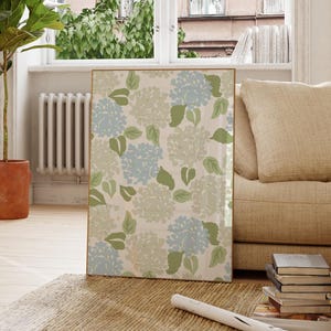 Impression d&#39;art de fleurs d&#39;hortensia bleu clair | Art floral grand-millénaire | Poster mural fleur d&#39;hortensia | affiche d&#39;art floral | Art mural côtier