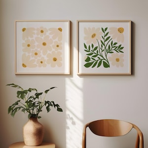 Daisy Print Set, Danish Pastel Prints, Wall Art Set of 2, Boho Printable Art, Digital Prints, Flower Printable Set, Boho Botanical Set