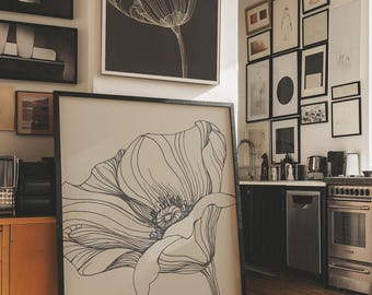 Minimalist Botanical Set of 2 Line Art Neutral Flower Digital Wall Art Prints