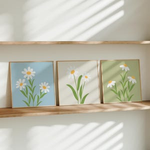 Daisy Print Set, Pastel Prints, Wall Art Set of 3, Boho Printable Art, Digital Prints, Flower Printable Set, Boho Botanical Set