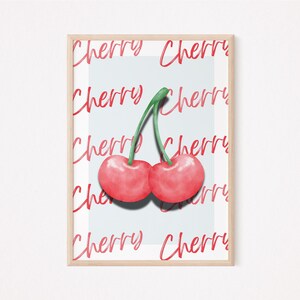 Cherry Digital Wall Art | Watercolor Cherry Art Print | Red Fruit Pattern | Playful Kitchen Decor | Bold Minimalist Cherry Artwork