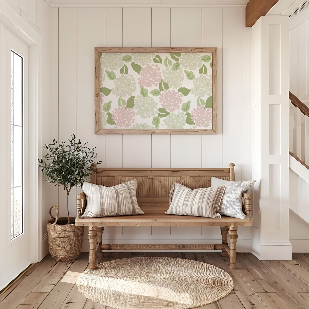 Pink Coastal Grandmillennial Hydrangea Floral Wall Art Print - Etsy