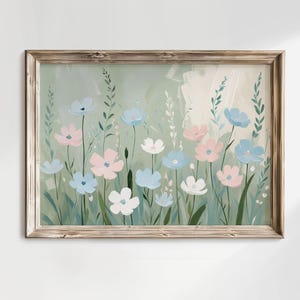 Modern Southern Wildflower Print, Pastel Floral Field Art, Grandmillennial Botanical Wall Decor
