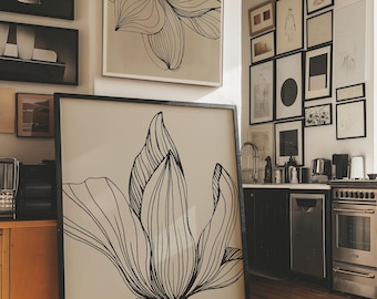 Modern Minimalist Floral Wall Art Printable Set of 2 Bold Line Art Magnolia Flowers