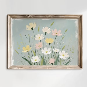 Modern Southern Wildflower Print, Pastel Floral Field Art, Grandmillennial Botanical Wall Decor